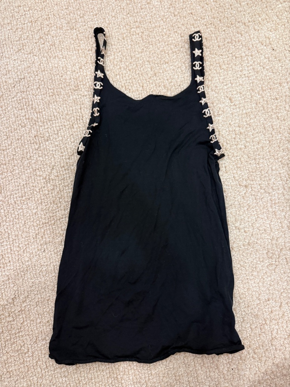 CHANEL Black Logo-Trim Tank Top with Star Accents - Picture 5 of 8